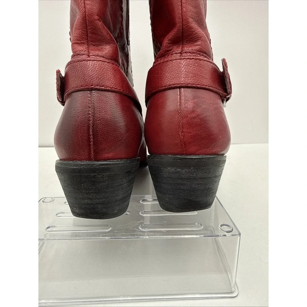 Red Western Cowgirl Ankle Boots Waco w/Buckle Franco Sarto Women Sz 7.5 READ Des